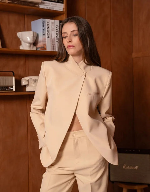 Timeless Structured Jacket with Fold-Down Officer Collar