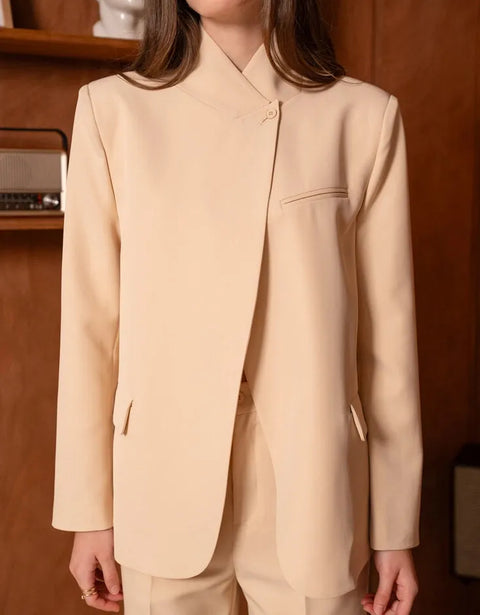 Timeless Structured Jacket with Fold-Down Officer Collar