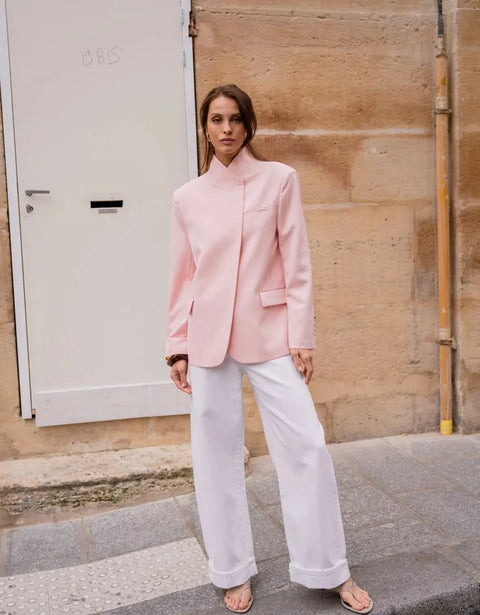 Timeless Structured Jacket with Fold-Down Officer Collar