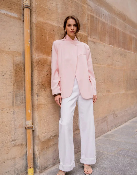 Timeless Structured Jacket with Fold-Down Officer Collar