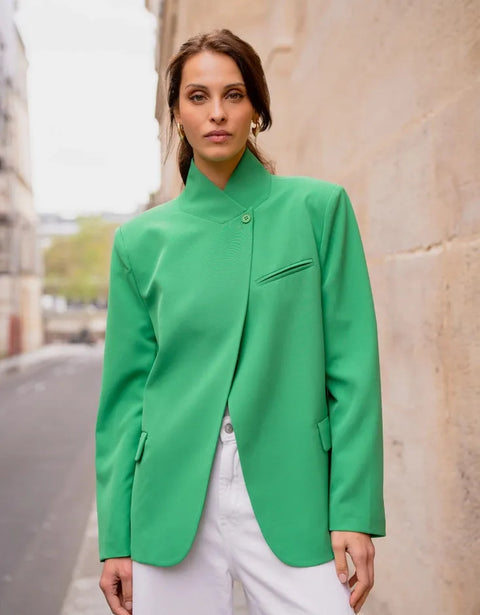 Timeless Structured Jacket with Fold-Down Officer Collar