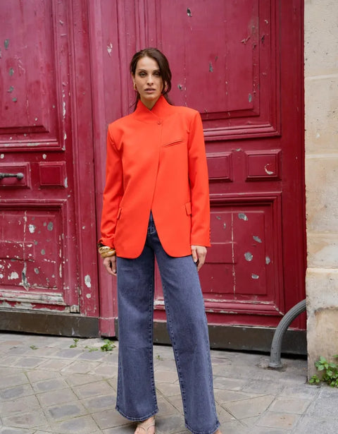 Timeless Structured Jacket with Fold-Down Officer Collar