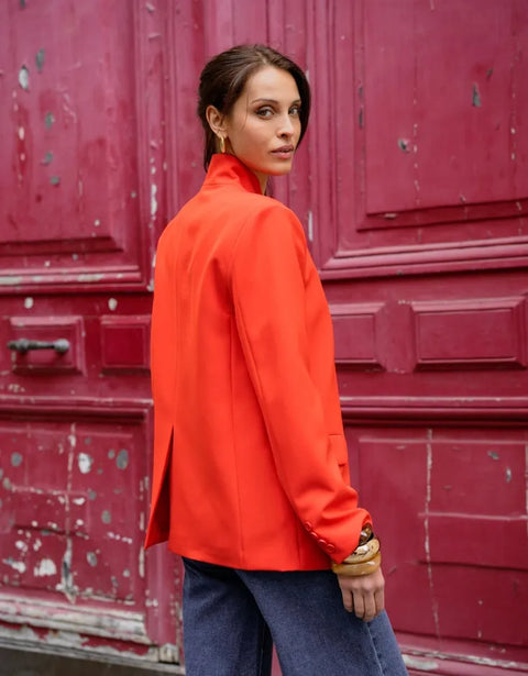 Timeless Structured Jacket with Fold-Down Officer Collar