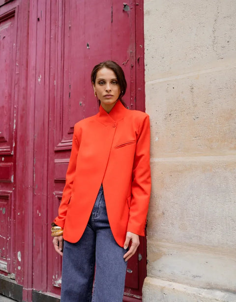 Timeless Structured Jacket with Fold-Down Officer Collar