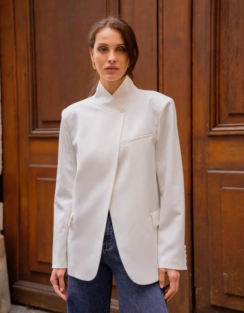 Timeless Structured Jacket with Fold-Down Officer Collar