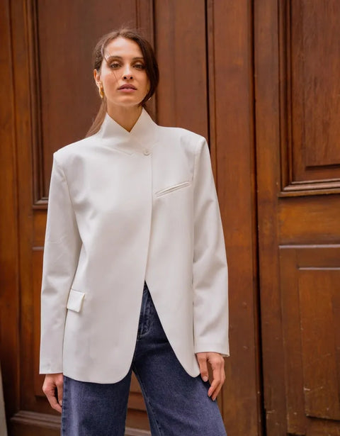 Timeless Structured Jacket with Fold-Down Officer Collar