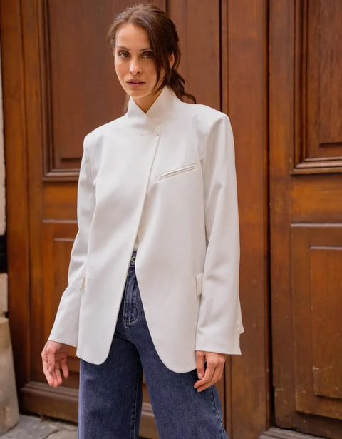 Timeless Structured Jacket with Fold-Down Officer Collar