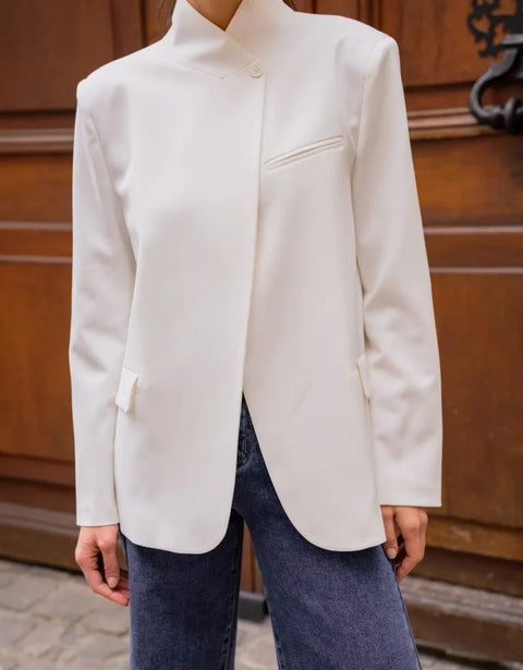 Timeless Structured Jacket with Fold-Down Officer Collar