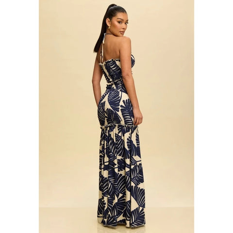 Katia Tropical Leaves Maxi Dress Navy