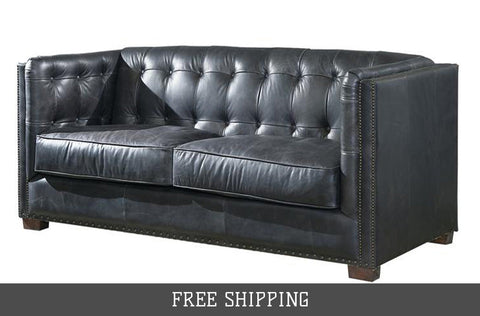 Tuxedo Leather Sofa - Slate