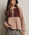 Two-Tone Knit Tie Neck Sweater