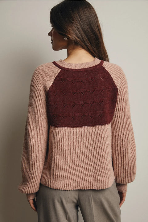 Two-Tone Knit Tie Neck Sweater