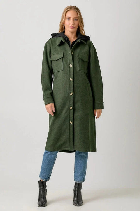 Twofer Hoodie Solid Coat - Green