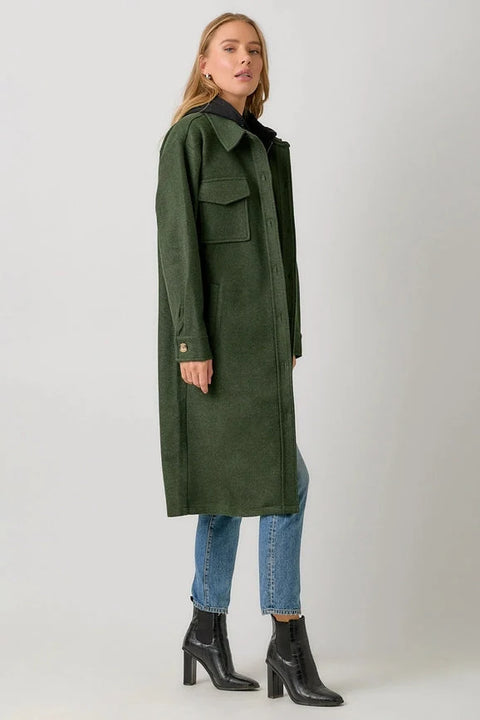 Twofer Hoodie Solid Coat - Green
