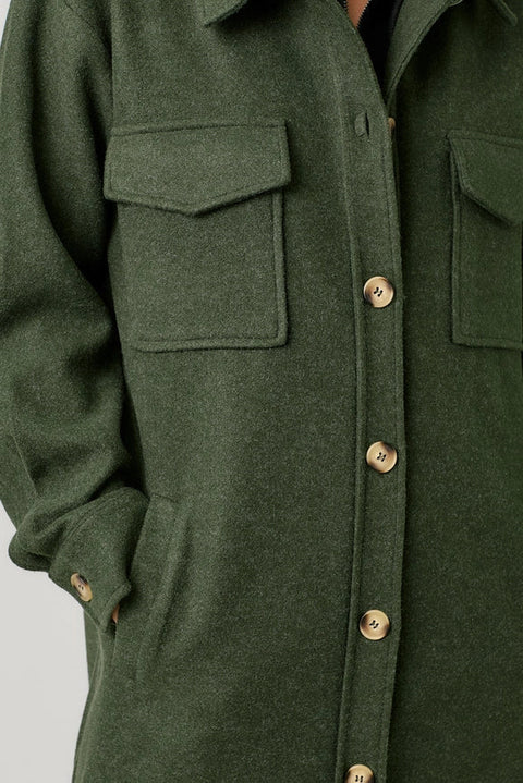 Twofer Hoodie Solid Coat - Green