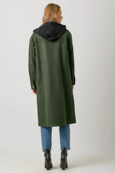 Twofer Hoodie Solid Coat - Green