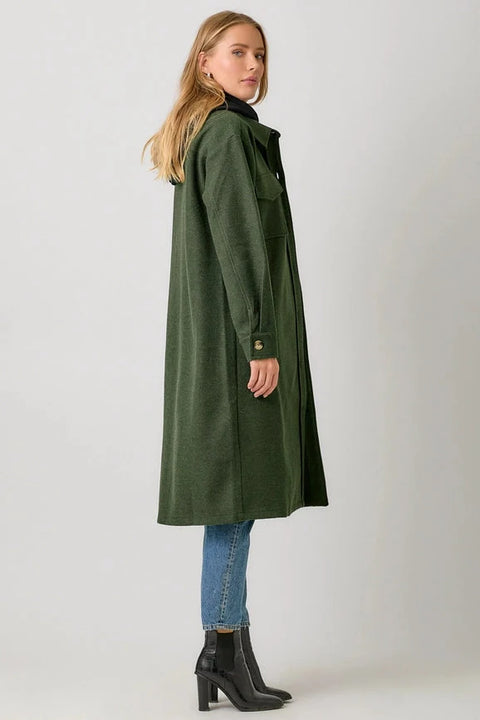 Twofer Hoodie Solid Coat - Green
