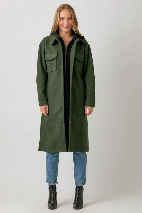 Twofer Hoodie Solid Coat - Green