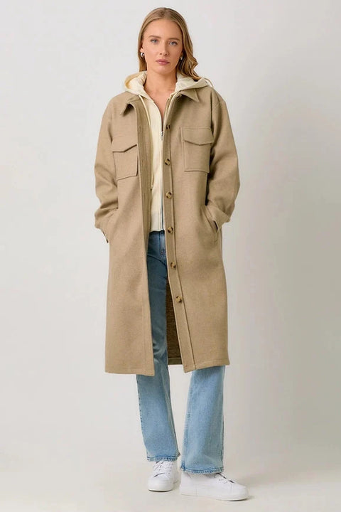 Twofer Hoodie Solid Coat - Latte