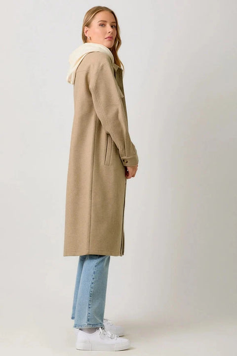 Twofer Hoodie Solid Coat - Latte