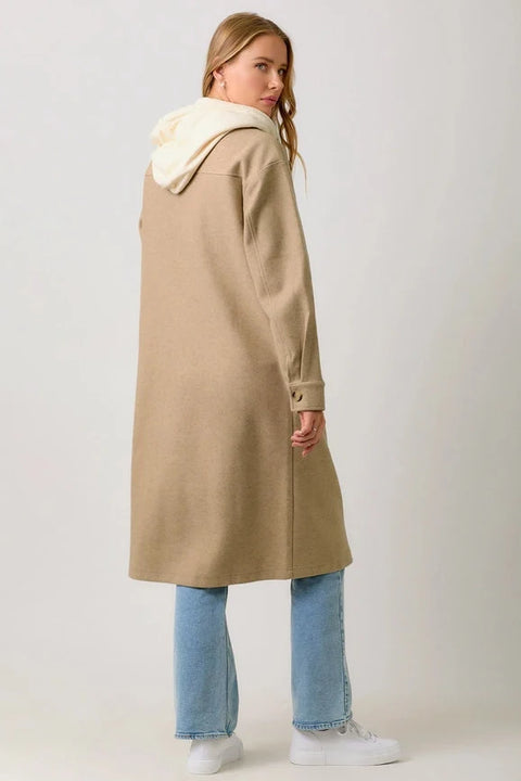 Twofer Hoodie Solid Coat - Latte