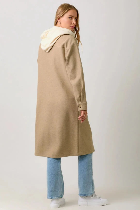 Twofer Hoodie Solid Coat - Latte