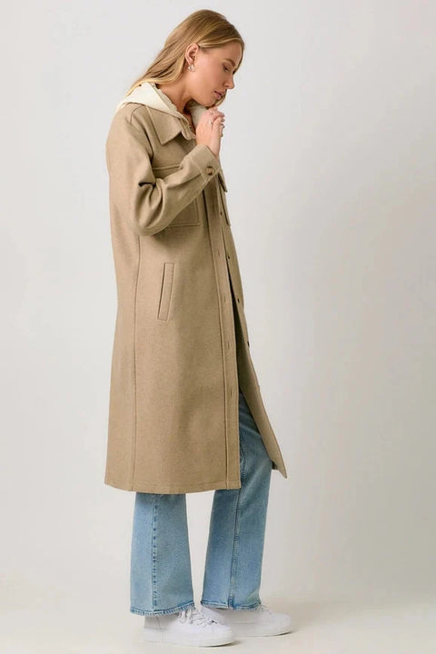 Twofer Hoodie Solid Coat - Latte