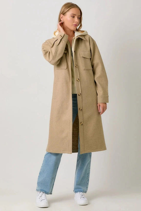 Twofer Hoodie Solid Coat - Latte