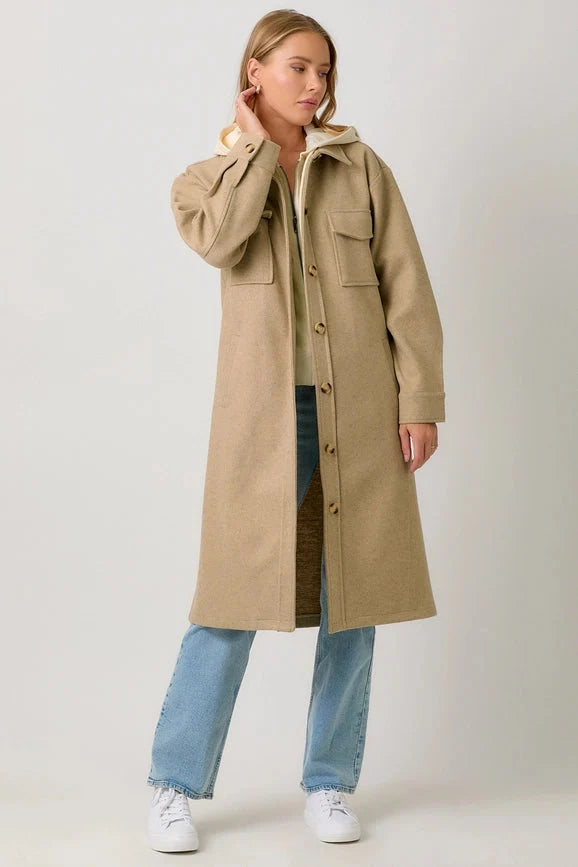 Twofer Hoodie Solid Coat - Latte