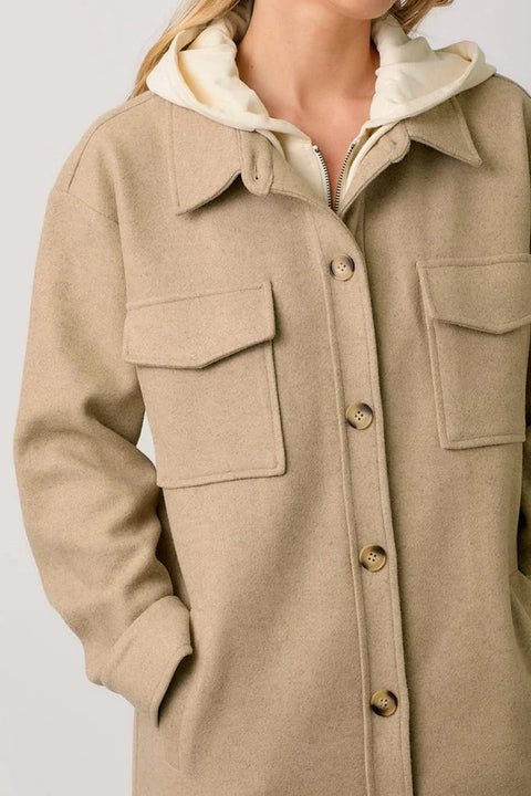 Twofer Hoodie Solid Coat - Latte