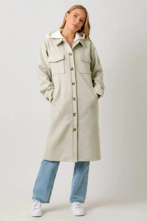 Twofer Hoodie Solid Coat - Oatmeal