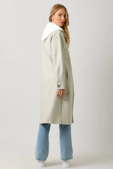 Twofer Hoodie Solid Coat - Oatmeal