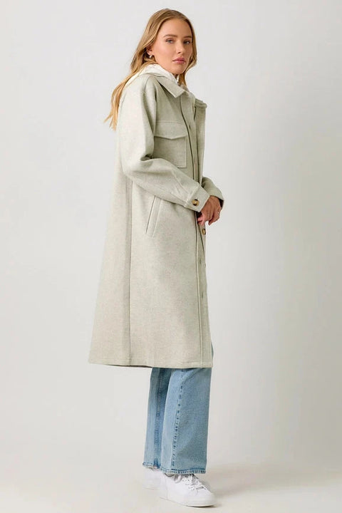 Twofer Hoodie Solid Coat - Oatmeal