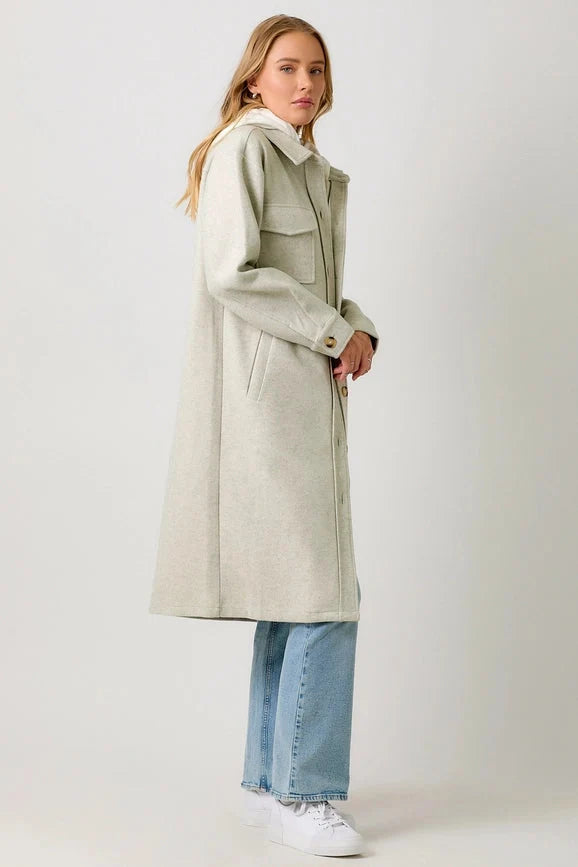 Twofer Hoodie Solid Coat - Oatmeal