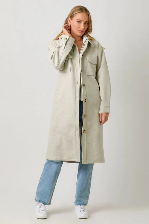 Twofer Hoodie Solid Coat - Oatmeal