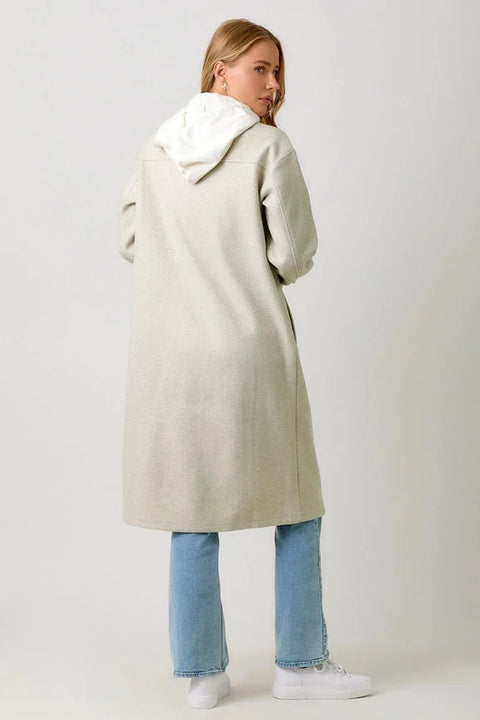Twofer Hoodie Solid Coat - Oatmeal