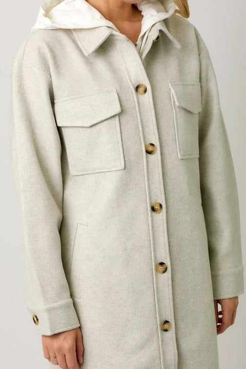 Twofer Hoodie Solid Coat - Oatmeal