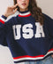 USA Letter Print Contrast Trim Sweatshirt - Navy