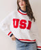 USA Letter Print Contrast Trim Sweatshirt - White