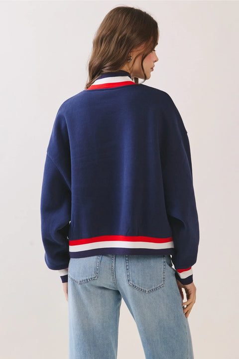 USA Letter Print Contrast Trim Sweatshirt - Navy
