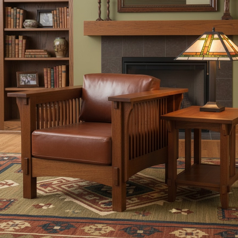 Craftsman Crofter Mission Style Arm Chair - Russet Brown Leather (RB1)