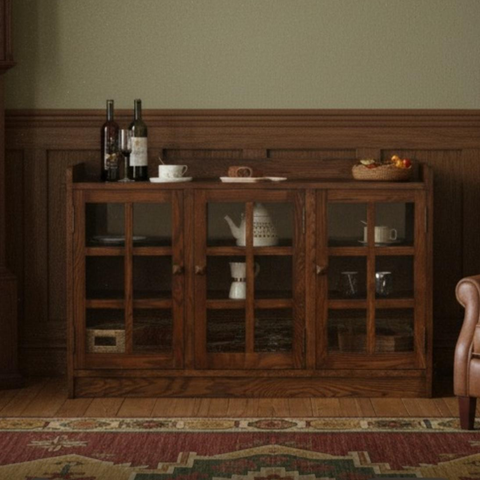 Mission Oak 3 Door Console, TV Stand - Walnut (W1)