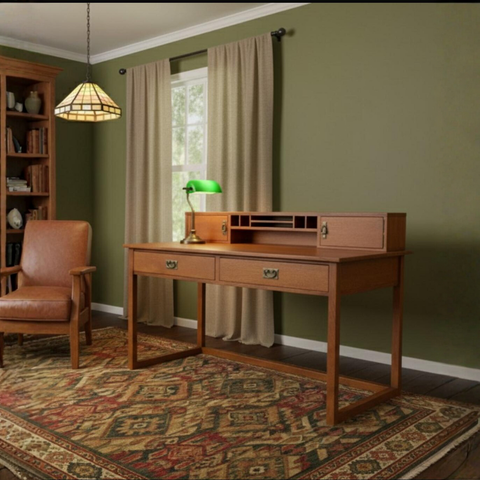 Mission Style Oak Library Table with Hutch