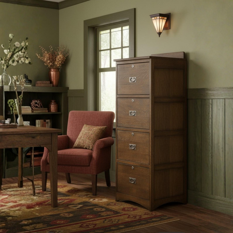 Pre-Order Mission Solid Oak 4 Drawer File Cabinet - Walnut