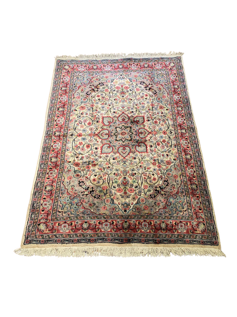 Hand-Knotted Pakistan Kashmiri Silk Wool Blend Rug, size 4' x 6' (y)
