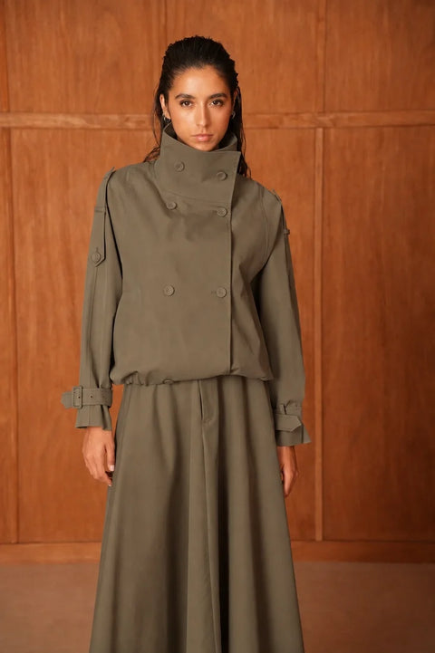 Urban Short Oversized Trench-Style Jacket with A Wrap Collar
