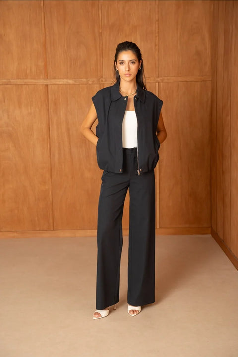 Urban Sleeveless Bomber Jacket with Lapel Collar