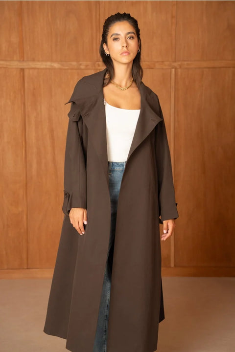 Utility Oversized Long Belted Trench with Stand-Up Collar
