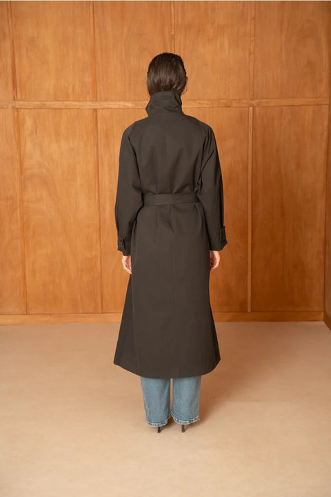 Utility Oversized Long Belted Trench with Stand-Up Collar