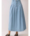 V Shaped Yoke Pleated Detail Denim Midi Skirt